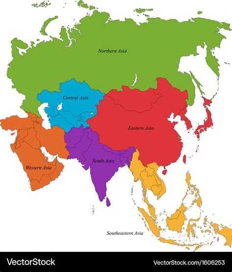 Colorful Map Asia Continent Royalty Free Vector Image