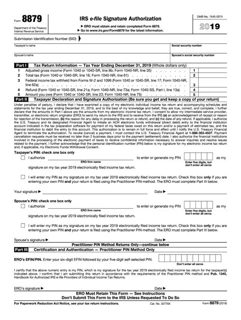 2019 Form Irs 8879 Fill Online Printable Fillable Blank Pdffiller