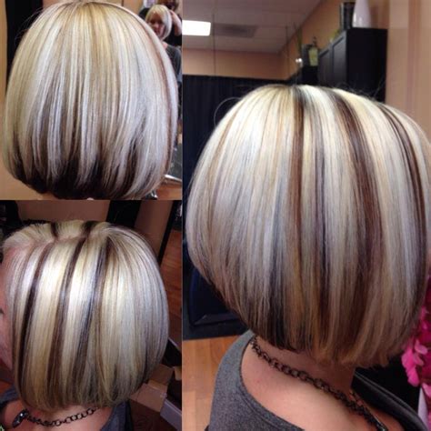 Coloring dark hair can be a hassle, let alone adding streaks! bob-brown-hair-chunky-blonde-highlights-blonde-hair-with ...