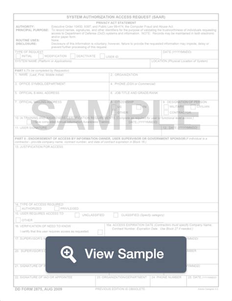 Dd Form 2875 System Authorization Access Pdf Sample Formswift