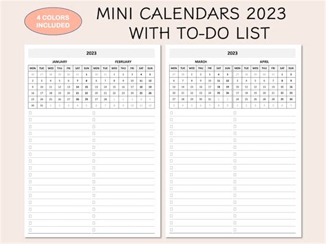Printable Yearly Calendar 2023 Mini Monthly Calendar 2023 Yearly