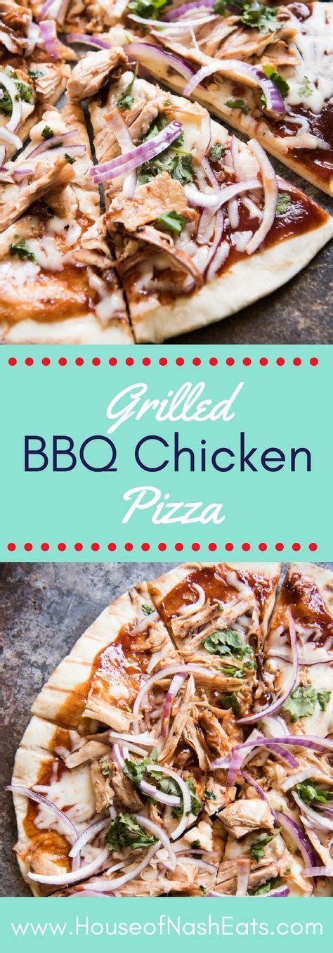 Grilled Bbq Chicken Pizza With Red Onion And Green Onions On Top In