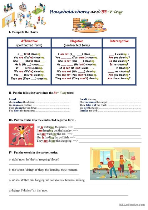 Household Chores And Present Continu English ESL Worksheets Pdf Doc