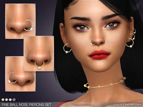 Fine Ball Nose Piercing Set Giuliettasims Sims 4 Piercings Nose