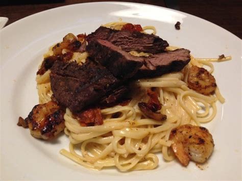 Add spinach and 2 tablespoons gorgonzola cheese. Bistro Steak & Shrimp with Lobster Alfredo Linguine ...