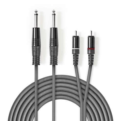 Cable De Audio Estéreo 2x 635 Mm Macho 2x Rca Macho Niquelado 150 M Redondo Gris
