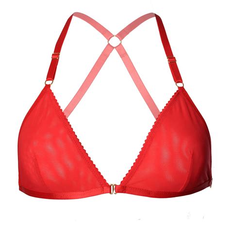 Red Mesh Triangle Bralette With Bondage Straps By Flash Lingerie