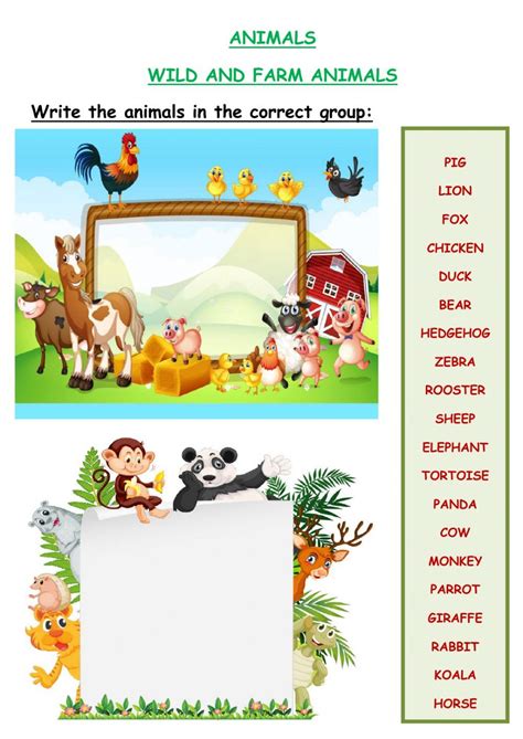 Wild And Farm Animals Interactive Worksheet Farm Animals Animal