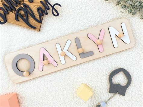 Personalized Name Puzzle With Pegs 1st Birthday Baby Girl Etsy