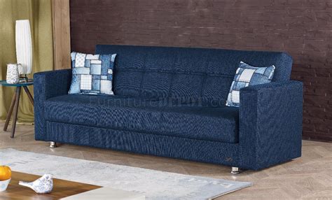 Miami Sofa Bed Convertible In Blue Fabric By Empire