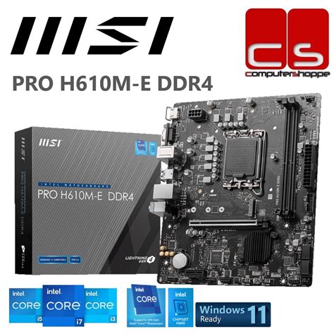 Msi Pro H610m E Ddr4 M Atx Motherboard Intel 12th Gen Processor Combo