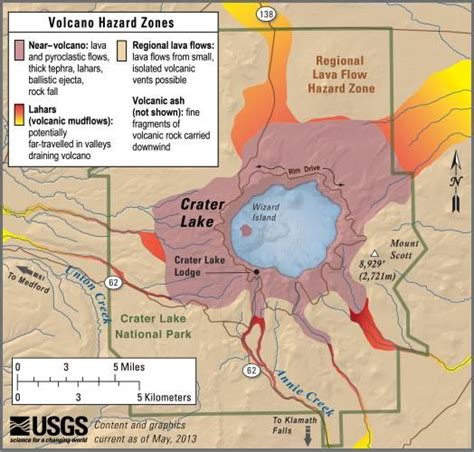 Crater Lake Oregon Simplified Hazards Map Showing Potential Impact