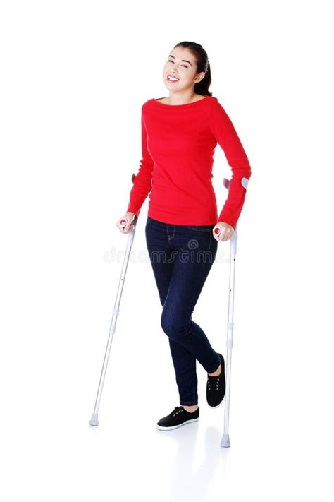 Woman Walking With Crutches Stock Image Image Of Handicapped Clinic