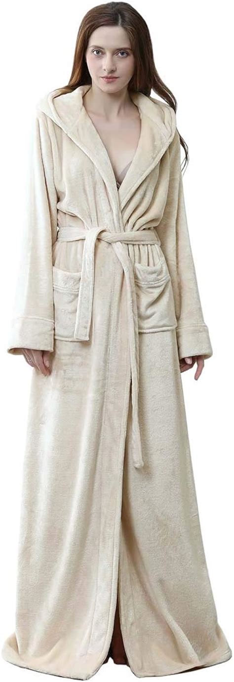 Long Hooded Robe For Women Luxurious Flannel Fleece Full Length