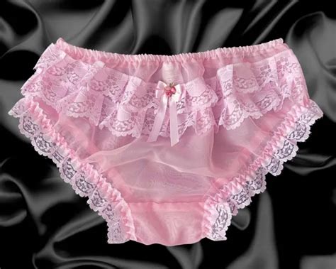 Sissy Sheer Pink Denier Nylon Frilly Bikini Panties Cd Tv