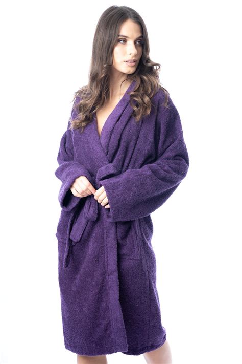 luxury womens terry towelling robe 100 cotton dressing gown bathrobe hooded ebay
