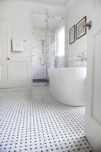 (top) allyson's bath (bottom) katie and lance's bath. finishing tile example. | Basketweave tile bathroom ...