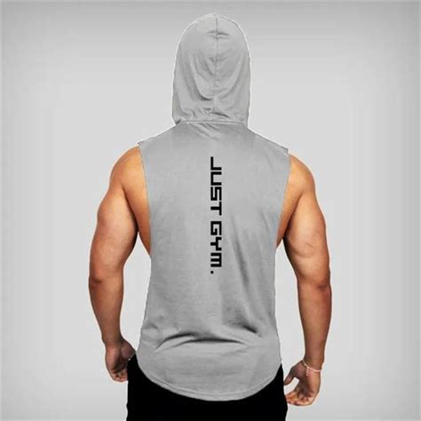 Buy Brand Gyms Clothing Mens Bodybuilding Hooded Tank Top Cotton