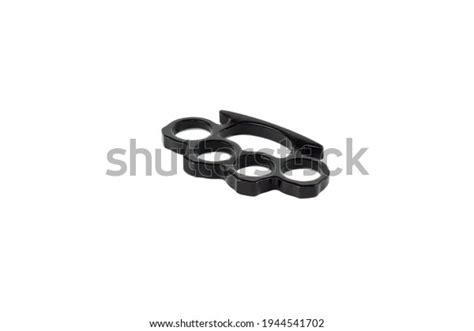 Black Brass Knuckles Isolated On White Stock Photo 1944541702