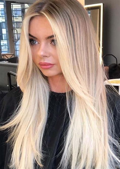 Cutest Bright Blonde Highlights For Sleek Straight Hair In 2019 Straight Blonde Hair Long