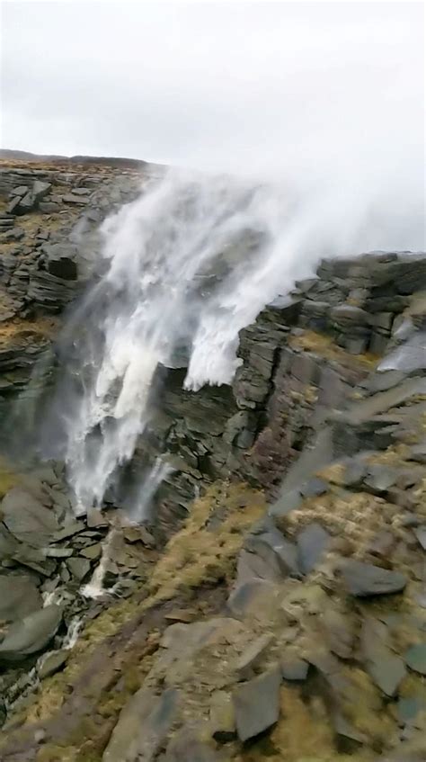 Spectacular Moment Peak District Waterfall Flows Backwards During Storm