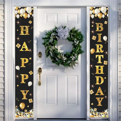 Buy Gresatek Birthday Banner Decorations Black Gold Happy Birthday Door Banner Pull Porch