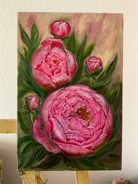 Peony Oil Painting Peony Painting Pink Peony Art Floral Fine Etsy