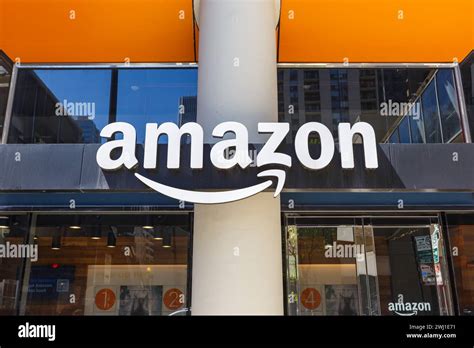 Amazon logo at a pick-up store pick-up point for goods ordered online