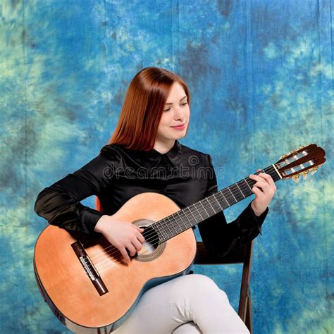 Young Woman Posing Studio Holding Classical Guitar Stock Photos Free