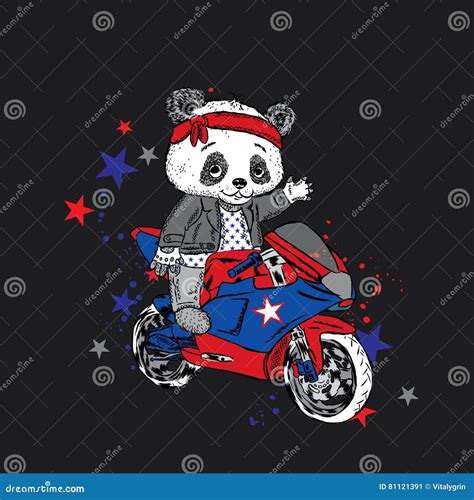 Cute Panda On A Motorcycle Panda Biker Funny Bear Vector