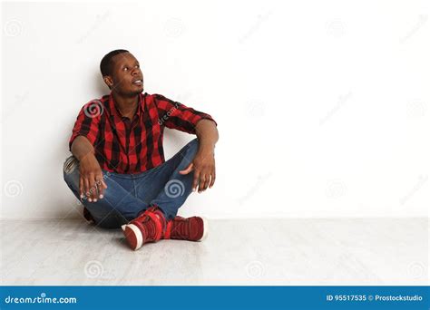 Pensive Young Black Man At Studio Background Stock Image Image Of