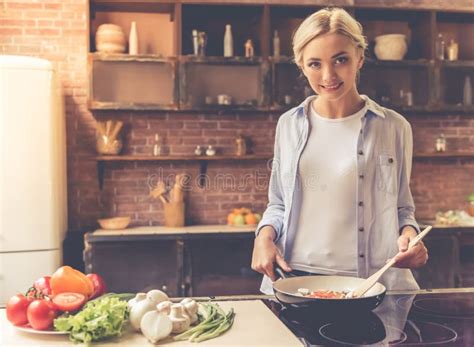 Beautiful Girl Cooking Stock Image Image Of Lunch Crop 79816395