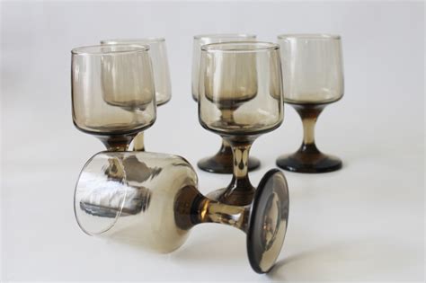 70s Mod Vintage Smoke Glass Wine Glasses Libbey Accent Tawny Brown Glassware