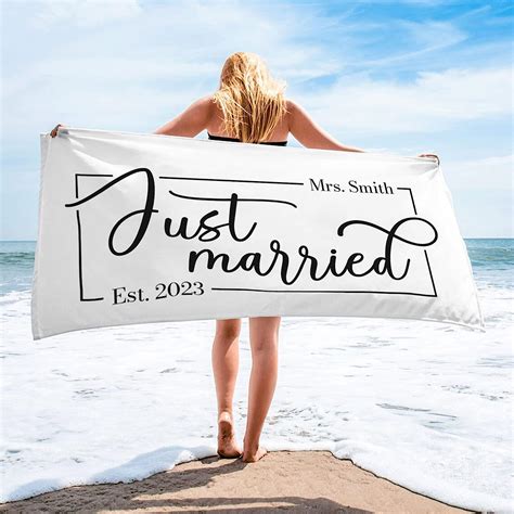 Personalized Just Married Beach Towel Newlywed Beach