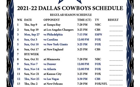 Dallas Cowboys Football Schedule 2021 Printable Free Printable Source