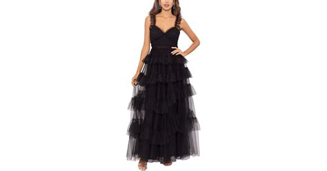 Betsy And Adam Ruffled Tiered Gown In Black Lyst