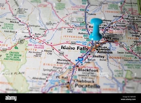 A Map Of Idaho Falls Idaho Marked With A Push Pin Stock Photo Alamy
