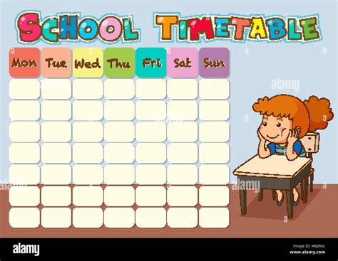 School Time Table With Student Illustration Stock Vector Image And Art