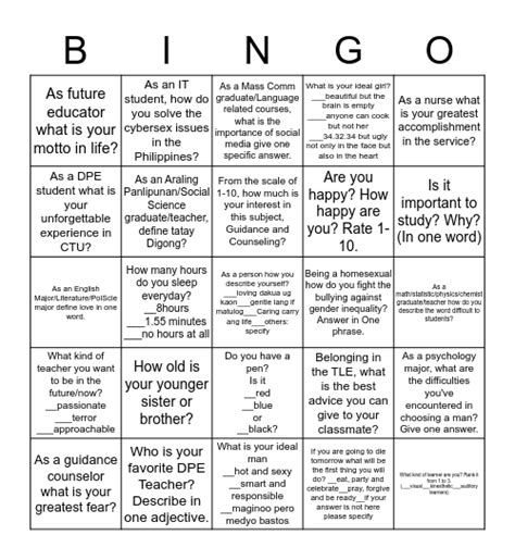 Human Bingo Questionnaires Bingo Card
