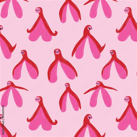 Seamless Pattern With Reproductive System Of The Clitoris With Kawaii