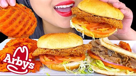 ASMR ARBY S FRIED CHICKEN SANDWICH WAFFLE FRIES MUKBANG 먹방 Eating