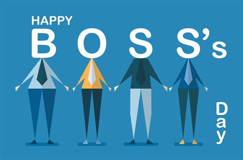 Happy Bosss Day Background With Employee Isolated On Blue Background