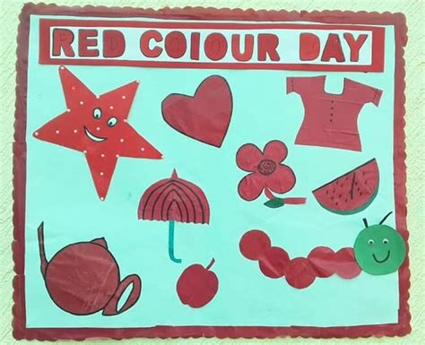 Notice Board Decoration Using Red Color Craft Objects Via Maha Khan