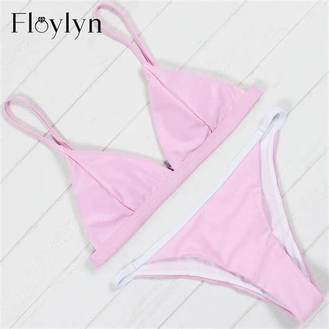 Floylyn New Swimwear Women Sexy Pink Bikini Set Swimsuit Biquini Push