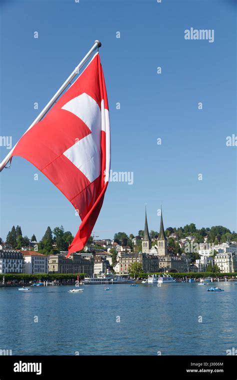 Swiss Lake Lucerne Luzern Flag Switzerland Stock Photo Alamy