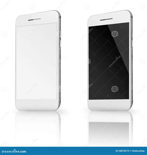 Mobile Smart Phones With White And Blank Screen Isolated On Whit Stock