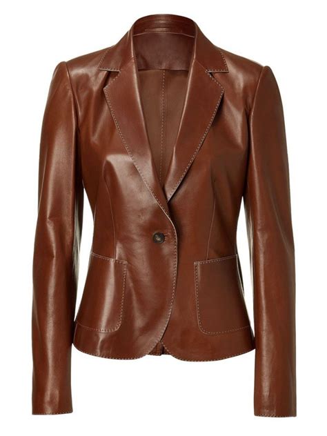 Shiny Brown Color Women Leather Blazer Bay Perfect