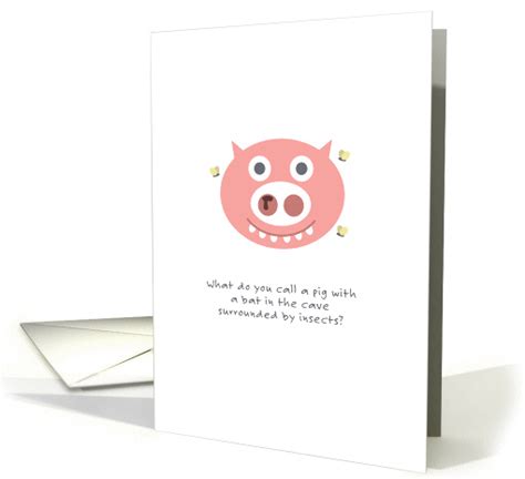 Birthday Humor Cute Pig With Booger Surrounded By Flies Pun Card