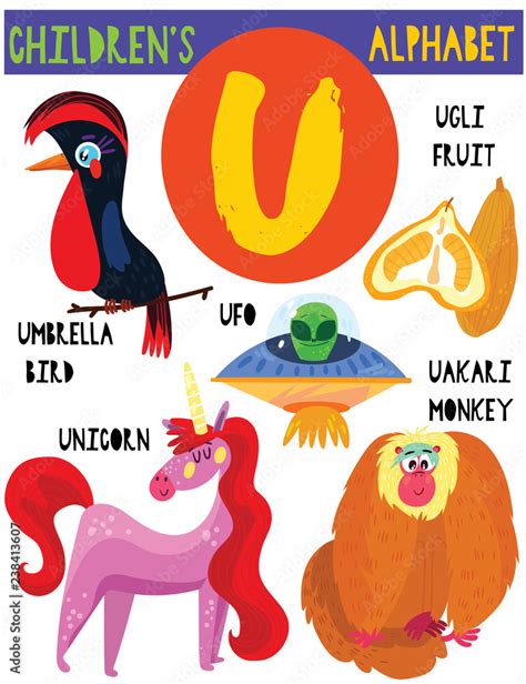 Letter Ucute Childrens Alphabet With Adorable Animals And Other
