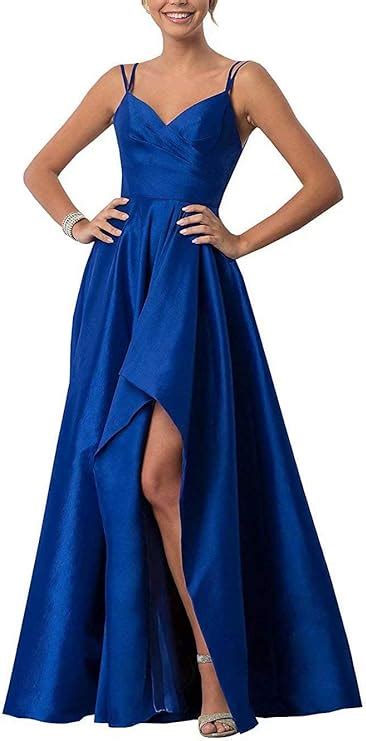 Prom Dresses V Neck Long Spaghetti Straps A Line Satin Sleeveless Formal Evening Gowns Amazon